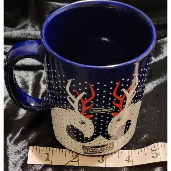 Hiram Walker Peppermint Schnapps Ceramic Mug Christmas Deer Winter Navy - Picture 3 of 9